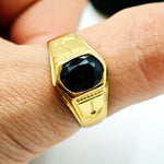 Load image into Gallery viewer, 21005541 Mens Yellow Gold and Sapphire Signet Ring